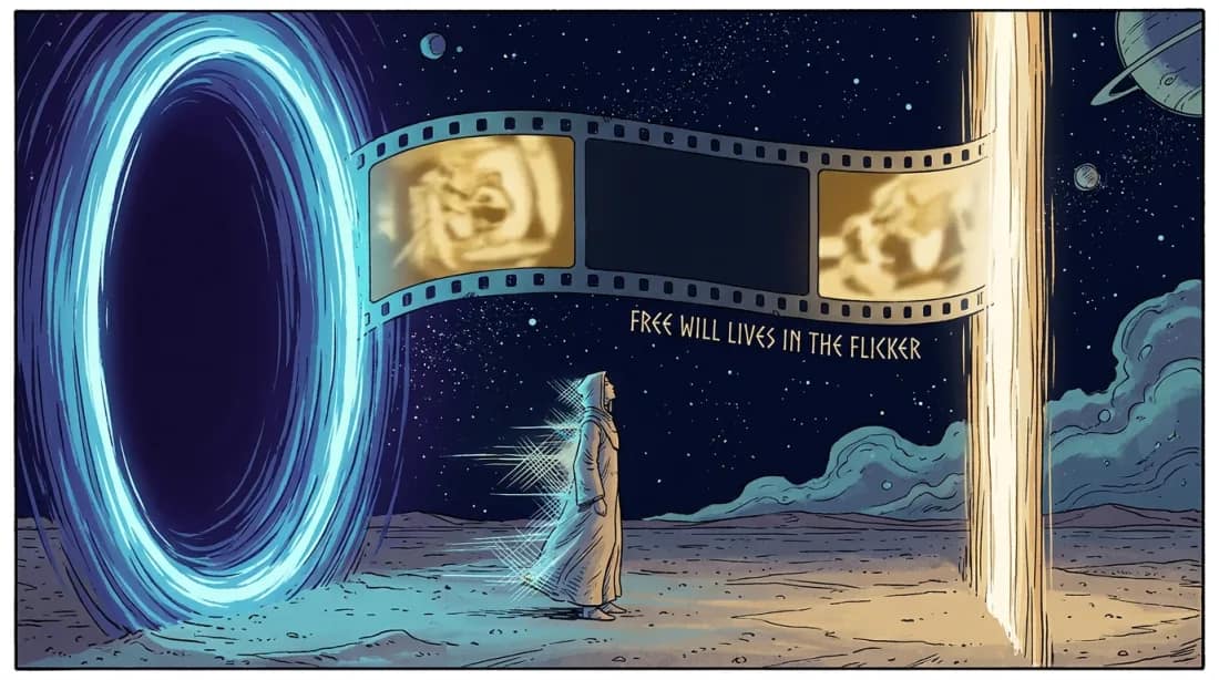 The Flicker. Mœbius-style illustrated plate.