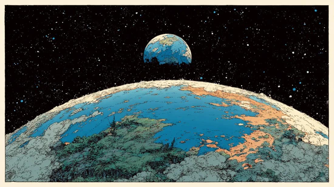The Silent Marble. Mœbius-style illustrated plate.