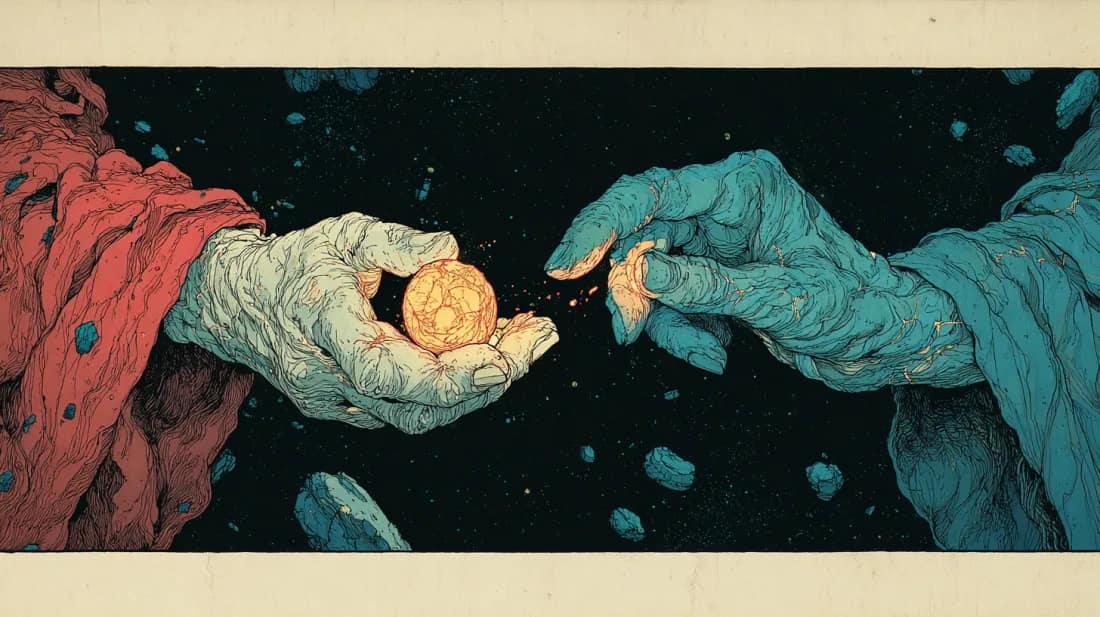 Two Stones, the First Beat. Mœbius-style illustrated plate.