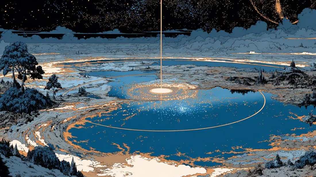 Earth's Pulse Point. Mœbius-style illustrated plate.