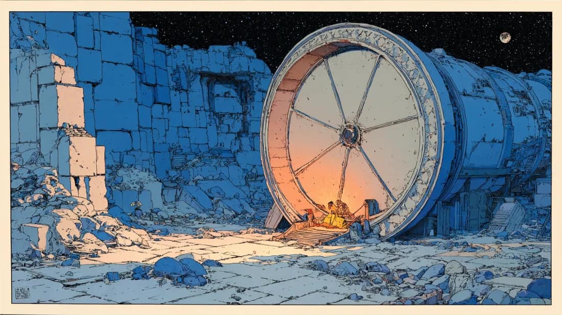 Drum to satellite — ten thousand years in ten seconds, the great compression.